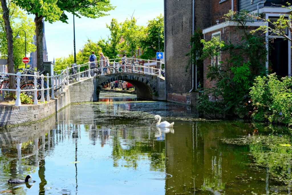 Historische grachtenpanden in de binnenstad van Delft
