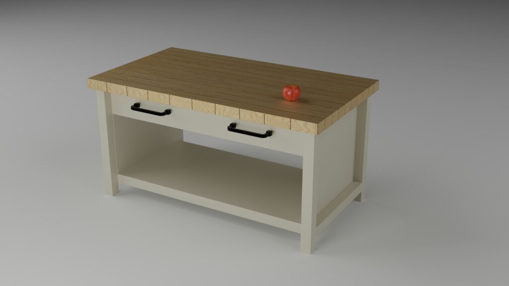 Gezin aan de keukentafel met een radio, zaklamp en papier voor een noodplan